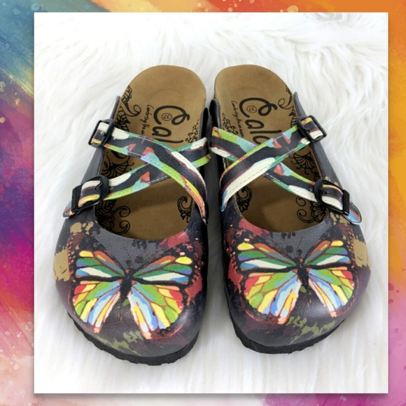 Calceo Shoes - Calceo Butterfly Clogs Mules Size 38 8 NWT Buckles